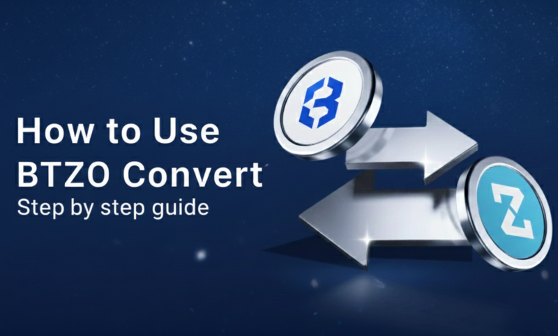 BTZO Convert feature interface explaining instant crypto conversion process