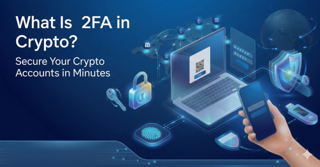 Two Factor Authentication 2FA security concept protecting crypto trading account
