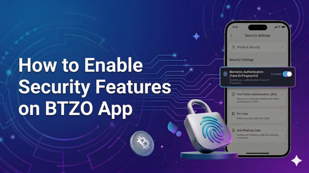 Illustration of enabling security features on BTZO app for safer crypto trading