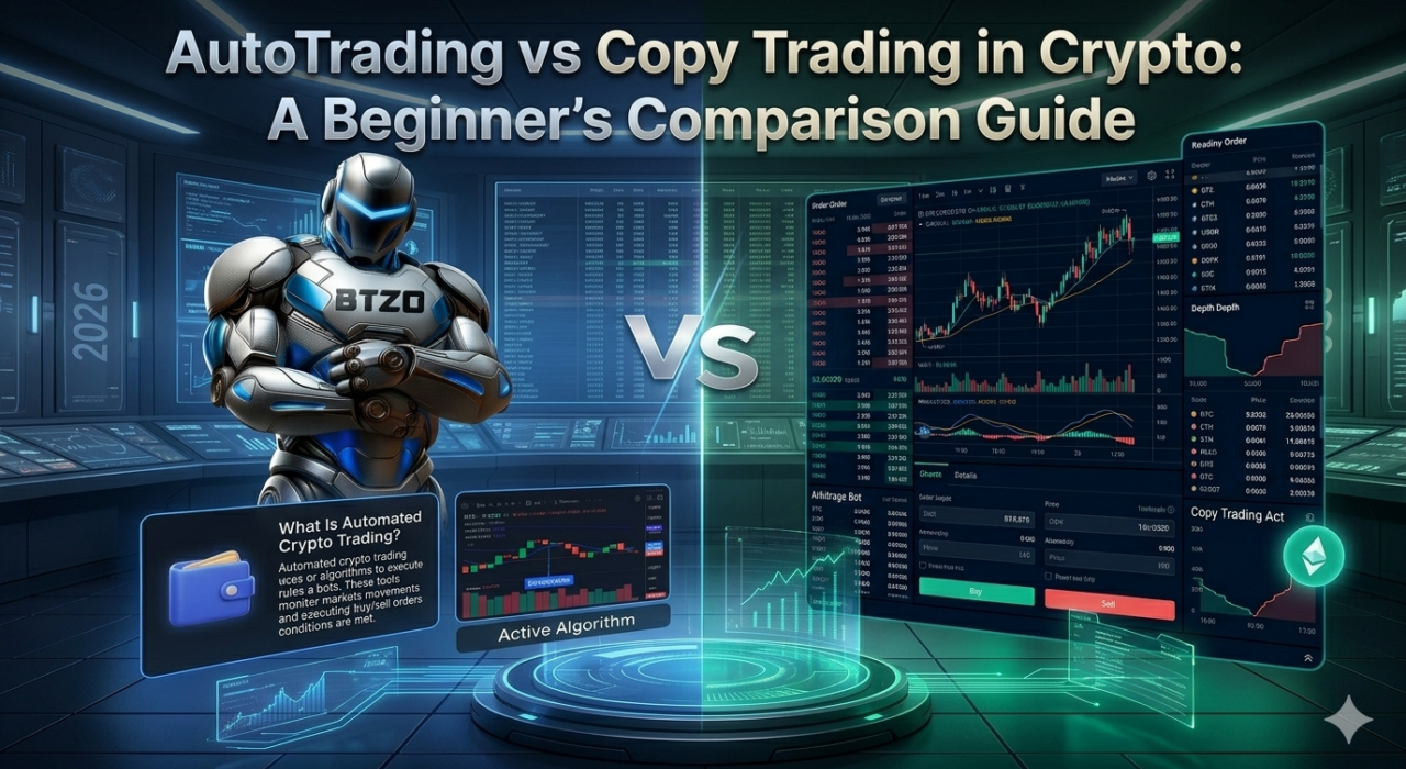 AutoTrading vs Copy Trading comparison showing differences in strategy, risk, and automation for crypto trading in 2026