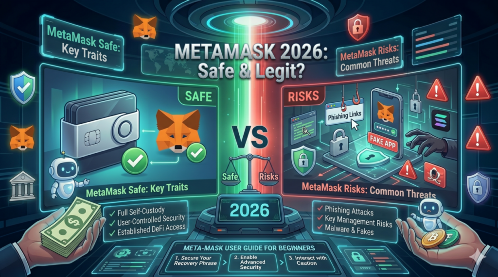 MetaMask wallet security overview showing safe usage practices, risks, and protection tips for crypto users in 2026