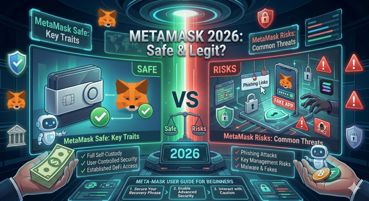 MetaMask wallet security overview showing safe usage practices, risks, and protection tips for crypto users in 2026