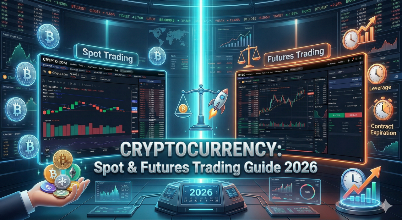 Spot trading vs futures trading comparison showing differences in ownership, leverage, risk, and profit potential in crypto trading
