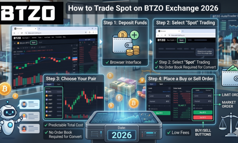 BTZO spot trading interface showing BTC/USDT order panel and price chart