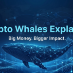 Crypto whales explained illustration showing large Bitcoin holders influencing market movements